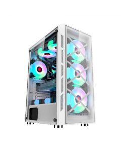 WJ Coolman TRIO 4DF RGB Mid Tower Gaming PC Case – White