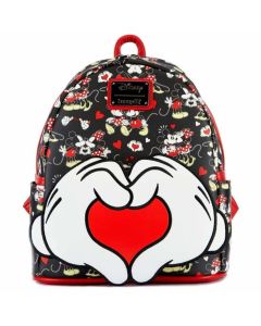 Loungefly Leather Disney Mickey and Minnie Heart Hands Backpack